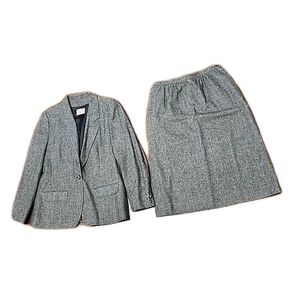 Vtg Pendleton Womens USA Made Virgin Wool Suit Skirt And Blazer S-10 Herringbone